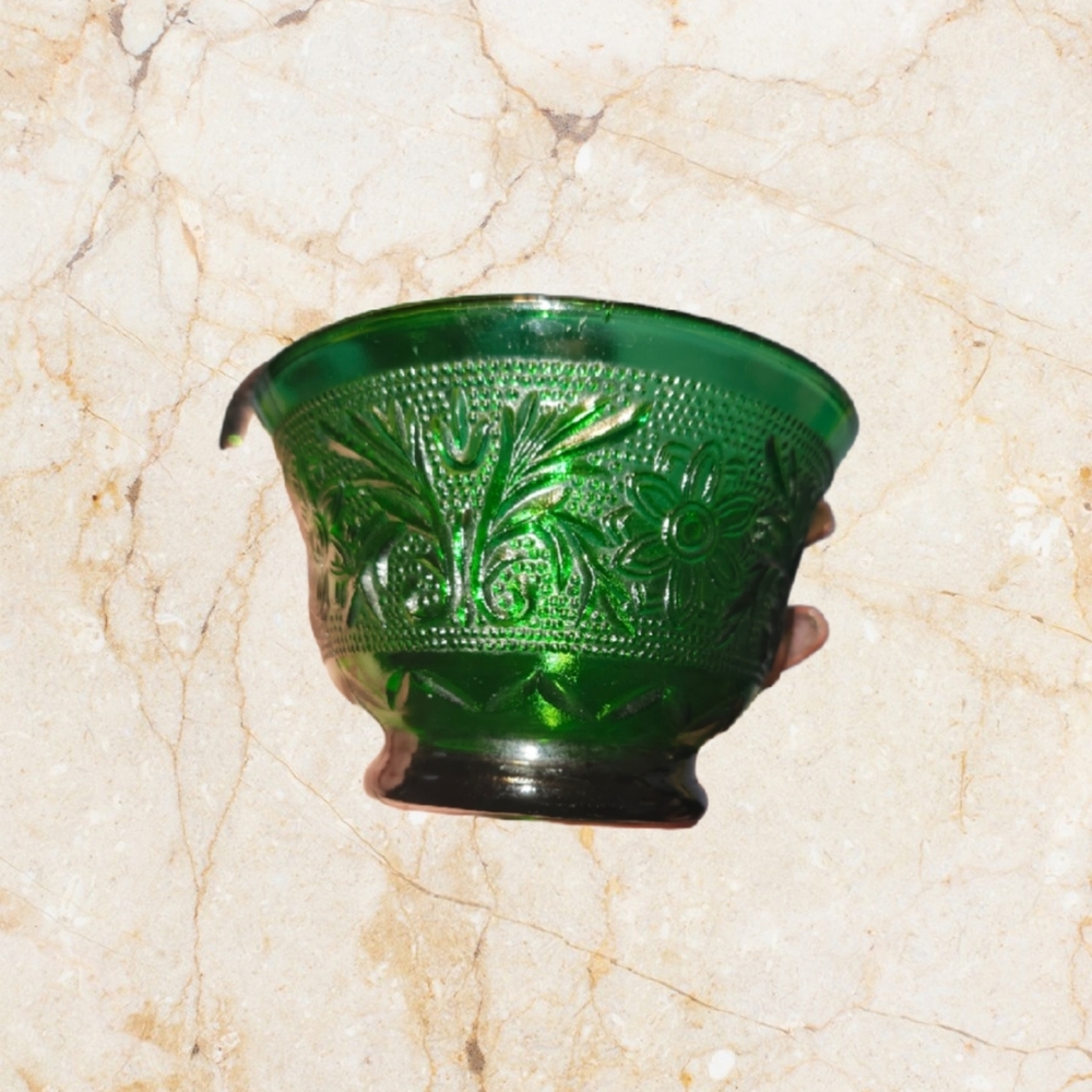 green glass bowl Anchor Hocking custard cup, Depression glass